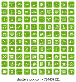 100 training icons set in grunge style green color isolated on white background vector illustration