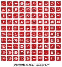 100 training icons set in grunge style red color isolated on white background vector illustration