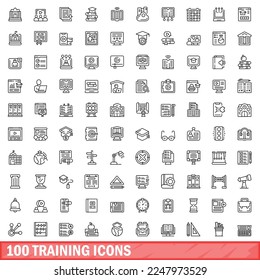 100 training icons set. Outline illustration of 100 training icons vector set isolated on white background