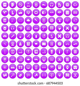 100 training icons set in purple circle isolated on white vector illustration