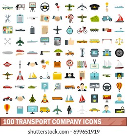 100 transport company icons set in flat style for any design vector illustration
