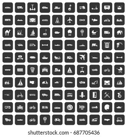 100 transport icons set in black color isolated vector illustration