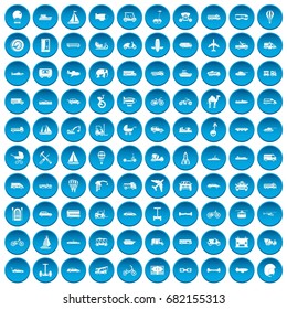 100 transport icons set in blue circle isolated on white vector illustration
