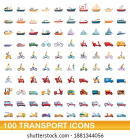 100 transport icons set. Cartoon illustration of 100 transport icons vector set isolated on white background