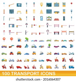 100 transport icons set. Cartoon illustration of 100 transport icons vector set isolated on white background