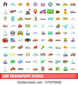 100 transport icons set in cartoon style for any design vector illustration
