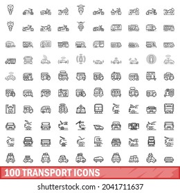 100 transport icons set. Outline illustration of 100 transport icons vector set isolated on white background