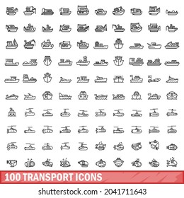 100 transport icons set. Outline illustration of 100 transport icons vector set isolated on white background