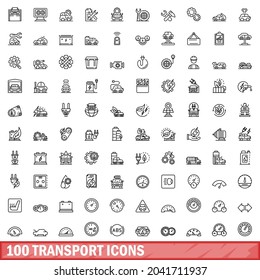 100 transport icons set. Outline illustration of 100 transport icons vector set isolated on white background