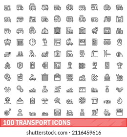 100 transport icons set. Outline illustration of 100 transport icons vector set isolated on white background