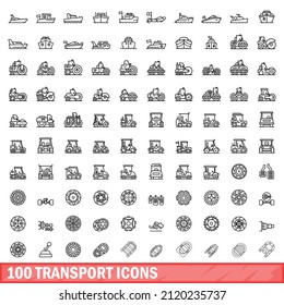 100 transport icons set. Outline illustration of 100 transport icons vector set isolated on white background