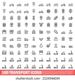 100 transport icons set. Outline illustration of 100 transport icons vector set isolated on white background