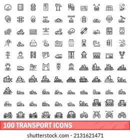 100 transport icons set. Outline illustration of 100 transport icons vector set isolated on white background