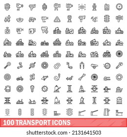 100 transport icons set. Outline illustration of 100 transport icons vector set isolated on white background