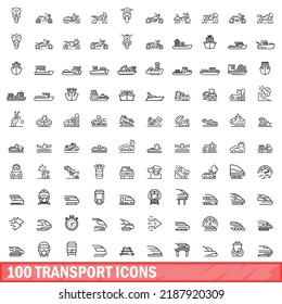 100 transport icons set. Outline illustration of 100 transport icons vector set isolated on white background