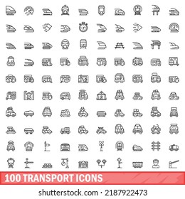 100 transport icons set. Outline illustration of 100 transport icons vector set isolated on white background