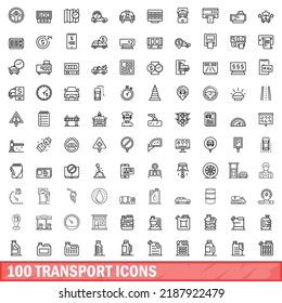 100 transport icons set. Outline illustration of 100 transport icons vector set isolated on white background