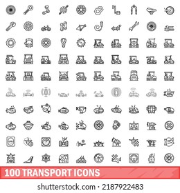 100 transport icons set. Outline illustration of 100 transport icons vector set isolated on white background