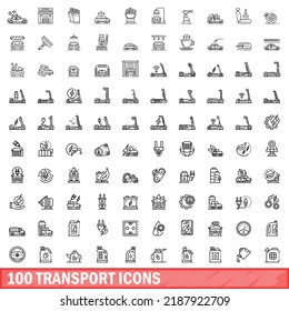 100 transport icons set. Outline illustration of 100 transport icons vector set isolated on white background