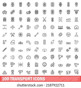 100 transport icons set. Outline illustration of 100 transport icons vector set isolated on white background