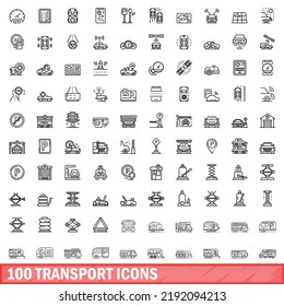 100 transport icons set. Outline illustration of 100 transport icons vector set isolated on white background