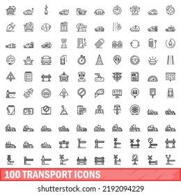 100 transport icons set. Outline illustration of 100 transport icons vector set isolated on white background