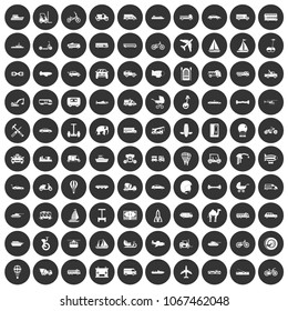 100 transport icons set in simple style white on black circle color isolated on white background vector illustration