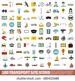 100 transport site icons set in flat style for any design vector illustration