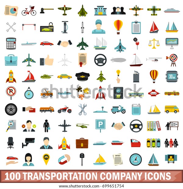 100 transportation company icons set\
in flat style for any design vector\
illustration
