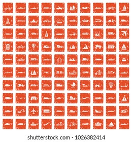 100 transportation icons set in grunge style orange color isolated on white background vector illustration