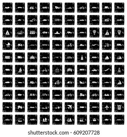 100 transportation icons set in grunge style isolated vector illustration