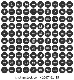 100 transportation icons set in simple style white on black circle color isolated on white background vector illustration