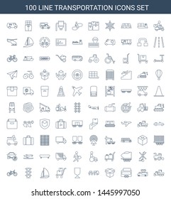 100 transportation icons. Trendy transportation icons white background. Included line icons such as truck with hook, van, trailer, box. transportation icon for web and mobile.