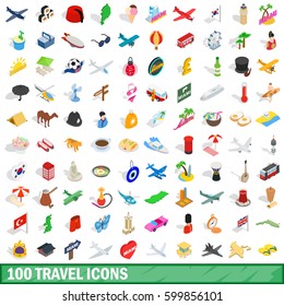 100 travel icons set in isometric 3d style for any design vector illustration