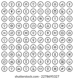 100 travel icons set. Outline illustration of 100 travel icons vector set isolated on white background