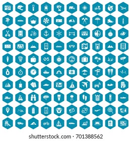 100 travel icons set in sapphirine hexagon isolated vector illustration