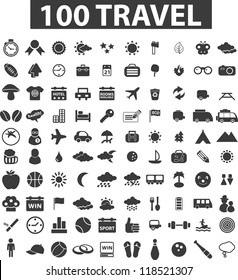 100 travel icons set, vector