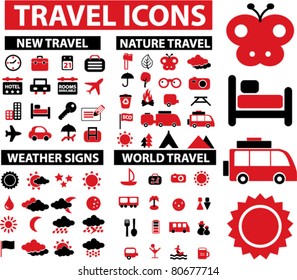 100 travel icons set, vector
