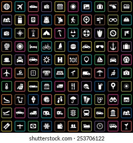 100 travel icons, universal set 