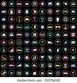 100 travel icons, universal set 