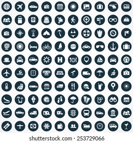 100 travel icons, universal set 