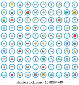100 travel and landmarks icons set in cartoon style for any design vector illustration