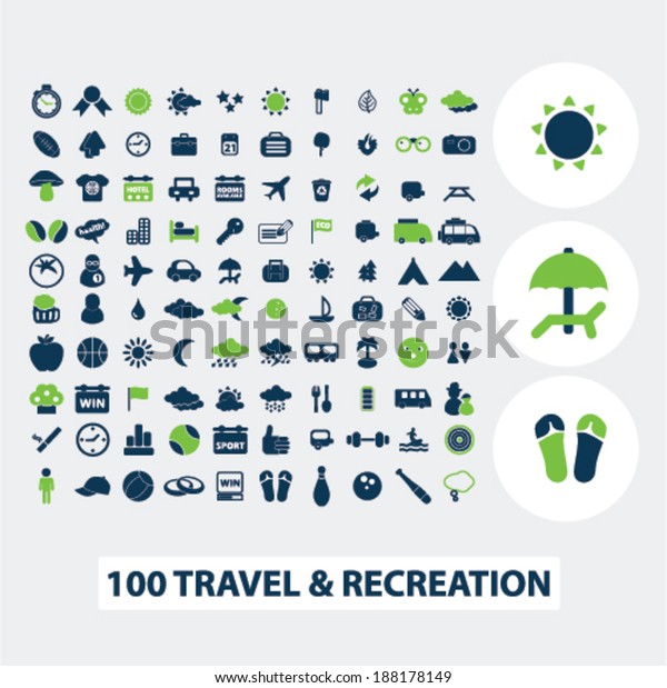 100
travel, vacation, recreation icons set,
vector