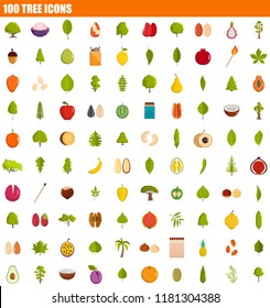 100 tree icon set. Flat set of 100 tree vector icons for web design