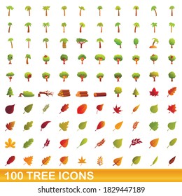 100 tree icons set. Cartoon illustration of 100 tree icons vector set isolated on white background