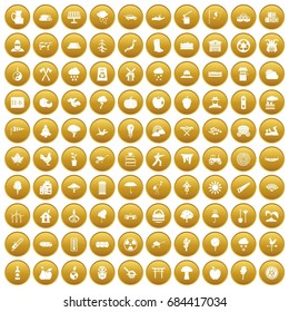 100 tree icons set gold
