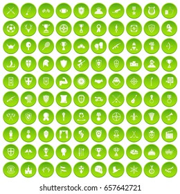 100 tree icons set green circle isolated on white background vector illustration