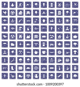 100 tree icons set in grunge style sapphire color isolated on white background vector illustration