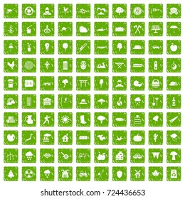 100 tree icons set in grunge style green color isolated on white background vector illustration