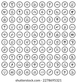 100 tree icons set. Outline illustration of 100 tree icons vector set isolated on white background